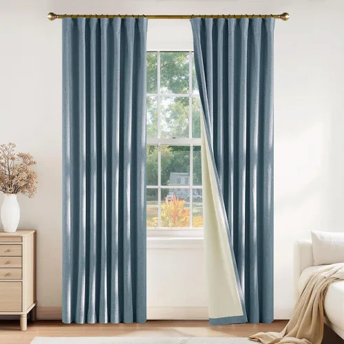 Miniatura 28 de PONY DANCE Cortinas de lino 100% opacas de 63 pulgadas de largo para dormitorio, sala de estar, oscurecimiento completo, bolsillo para barra