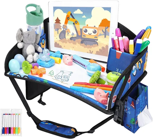 Miniatura 13 de 2 piezas Bandeja de viaje para niños, bandeja para asiento de coche para niños Viaje, Esenciales de viaje en carretera para niños con kit de dibujo