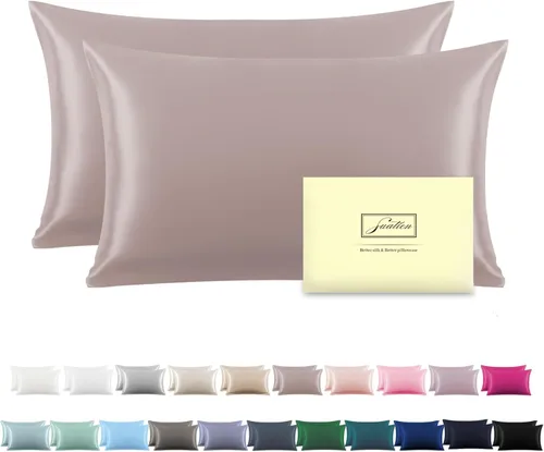 Miniatura 9 de Funda de almohada de seda para cabello y piel, suave, transpirable y sedosa 100% seda Queen, juego de 2, fundas de almohada de seda de morera