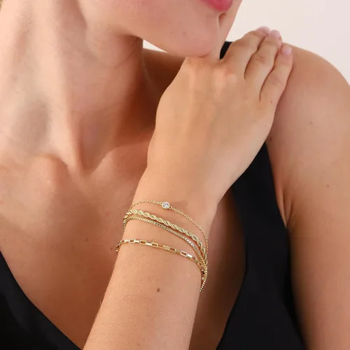 Miniatura 2 de Pulseras de oro para mujer, juego de pulseras en capas de oro de 14 quilates, delicadas cadenas de espiga de espiga, pulseras cubanas de oro