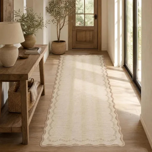 Miniatura 81 de GarveeHome Alfombra de entrada festoneada, 2 x 3, color azul sólido, lavable, alfombra floral para entrada interior, alfombra floral antideslizante
