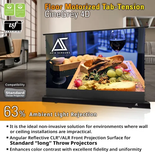 Miniatura 3 de Akia Screens AK-FMT101UH2-C4D-X - Pantalla de proyector de suelo de 101 pulgadas motorizada con control remoto, pantalla de proyector ALR que