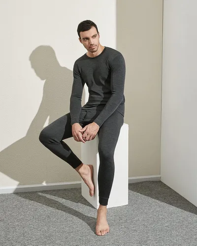 Miniatura 5 de LAPASA Conjunto de capa base de lana merino 100% para hombre, ropa interior térmica ligera de peso medio, ropa deportiva larga John Top Bottom