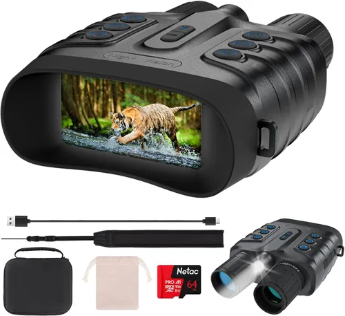 Gafas de visión nocturna, prismáticos de visión nocturna a todo color 4K para adultos con pantalla HD de 3 pulgadas, batería de 10000 mAh y rango de