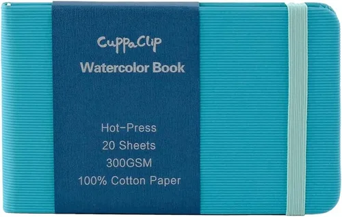 CuppaClip Papel de acuarela de algodón prensado en caliente con bolsillo interior, cuaderno de bocetos de acuarela, diario como cuaderno de viaje,