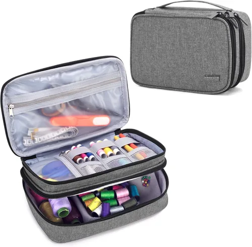 Luxja Organizador de accesorios de costura, organizador de suministros de costura de doble capa para agujas, tijeras, cinta métrica, hilo y otras