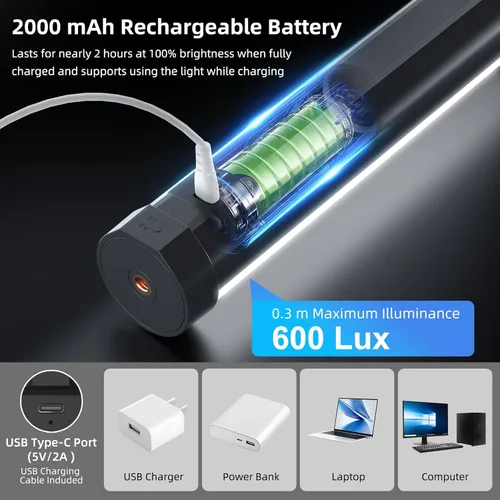 Miniatura 6 de luxceo Varita de luz de mano, luz de video LED RGB multicolor para fotografía, mini luz recargable de 2000 mAh para grabación de video, luces