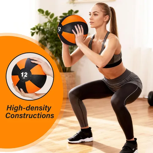 Miniatura 4 de Pelota medicinal Slam de 12 libras con peso y agarre texturizado de carcasa de goma para fuerza central, ejercicio, cardio, equilibrio y flexibilidad