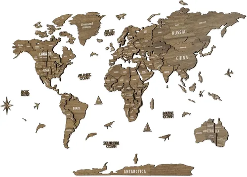 Colorfull Worlds, mapa del mundo de madera en 3D multicapa, mapa de viaje con estados y capitales, decoración de pared para casa nueva, regalo para