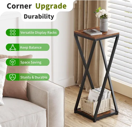 Miniatura 8 de Soporte alto para plantas de 2 niveles para interiores, mesa auxiliar cuadrada pequeña para el hogar 32.5" Height, Small Square Drink Table