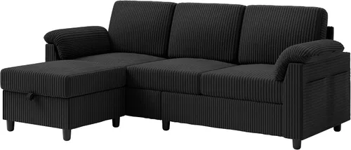 Miniatura 8 de Vongrasig Sofás Seccionales Convertibles, Sofá de 3 Asientos en Forma de L con Almohadas Removibles de Tela de Pana Suave, Sofá Pequeño de Mediados
