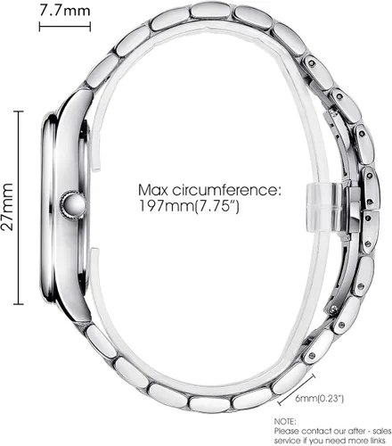 Miniatura 2 de BUREI Reloj de pulsera analógico de cuarzo para mujer con esfera plateada (negro) correa de reloj de acero inoxidable para mujer