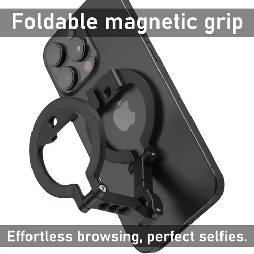 Miniatura 7 de Soporte de teléfono de doble anillo magnético – Soporte plegable de aluminio CNC de rotación de 360°, tornillo de 1/4 pulgadas, interfaz de zapata
