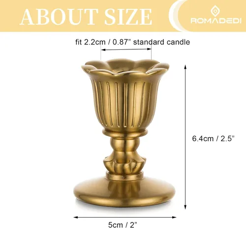 Miniatura 4 de Portavelas de estilo victoriano de latón en forma de cono - Romadedi dorado para velas cónicas, estilo victoriano para centro de mesa, recepción