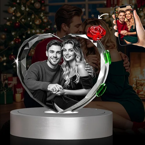 Miniatura 8 de Foto de cristal 3D con rosa de cristal rojo, regalos personalizados para mujeres, ella, él, esposa, novia, mamá, pareja, foto de cristal