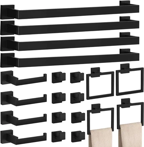 Miniatura 14 de Juego de 5 piezas de accesorios de baño negro mate, juego de barra de toalla de baño de 23.6 pulgadas, juego de hardware de baño de acero inoxidable