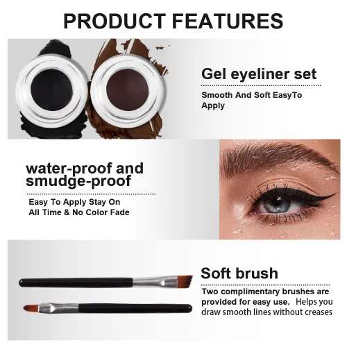 Miniatura 5 de evpct Delineador de ojos de gel negro y marrón 2 en 1, impermeable, a prueba de manchas, para Waterline, juego de pomadas de crema de cejas