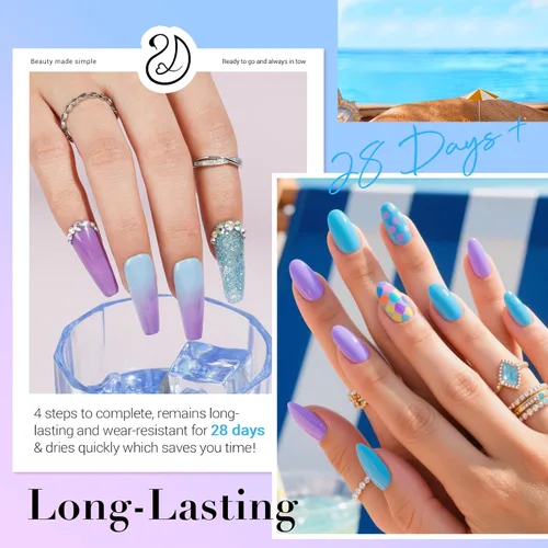 Miniatura 2 de AZUREBEAUTY Kit de iniciación de uñas en polvo de inmersión, 20 colores morado y azul con purpurina, bandeja de reciclaje de polvo de inmersión