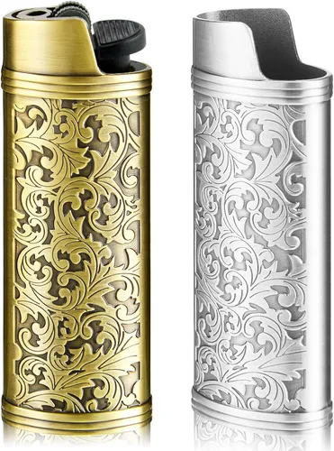 Threlaco Paquete de 2 fundas de metal vintage para encendedor, con grabado arábigo vintage, funda protectora reutilizable, regalo ideal para padre,