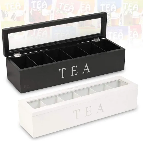 Miniatura 5 de AYNEFY Organizador de almacenamiento de caja de té, caja de almacenamiento de té con 5 ranuras, caja de almacenamiento de té, organizador de caja
