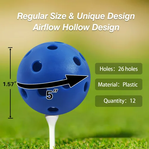 Miniatura 2 de GSE - Paquete de 12 pelotas de golf de práctica de 1.575 pulgadas, pelotas de golf de plástico de vuelo limitado, pelota de golf de entrenamiento