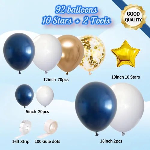 Miniatura 5 de Kit de guirnalda de globos azul marino, 102 globos azules y blancos con globos dorados y de papel de aluminio, arco de decoración de fiesta