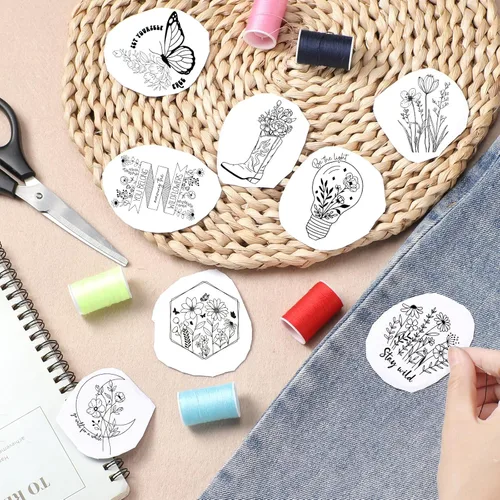 Miniatura 6 de Papel de bordado estabilizador soluble en agua, 4 hojas, 60 piezas, papel de bordado bohemio para pegar y coser que se lava, papeles
