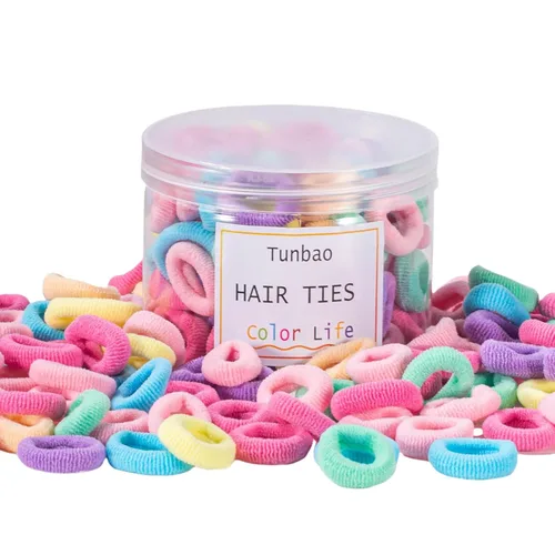 Miniatura 9 de Lazos para el pelo de bebé de 500 piezas, lazos de algodón suave para el pelo de los niños, pequeñas bandas para el pelo sin costuras para niñas