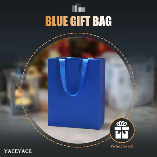 Miniatura 2 de Bolsas de regalo azules, 10 unidades, 8 x 4.25 x 10.5 pulgadas, bolsas de regalo de papel azul mediano con asas de cinta, multiusos, boda