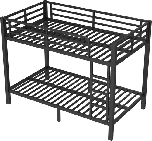 Miniatura 9 de Bellemave Litera individual sobre individual con escalera y barandillas de longitud completa, marco de cama de metal resistente con listones Negro