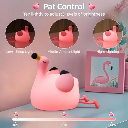 Miniatura 2 de FAMIDUO Luz Nocturna de Flamenco para Niños, Regalo Rosa de Flamenco, Lámpara de Animal de Silicona LED Apretujable, Luz Nocturna de Guardería