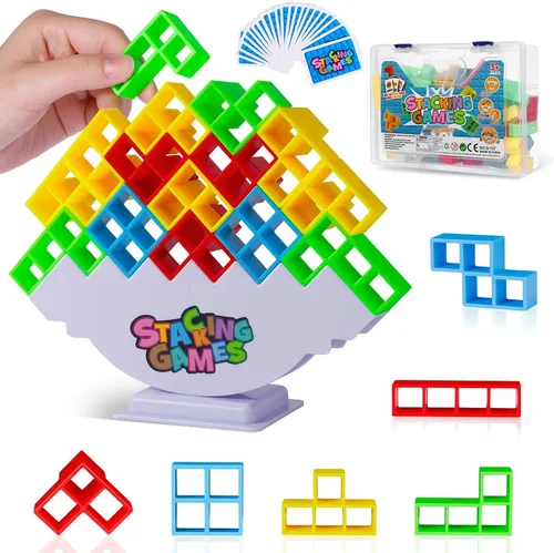 CERBONNY Juego de 48 bloques apilables de torre Tetra, juegos de mesa para familias, fiestas, viajes y construcción de equipos, adecuado para 1-4