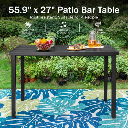 Miniatura 4 de PHI VILLA Mesa de bar alta para exteriores, mesa de comedor de 55 x 27 pulgadas de altura de mostrador con marco de metal similar a la madera