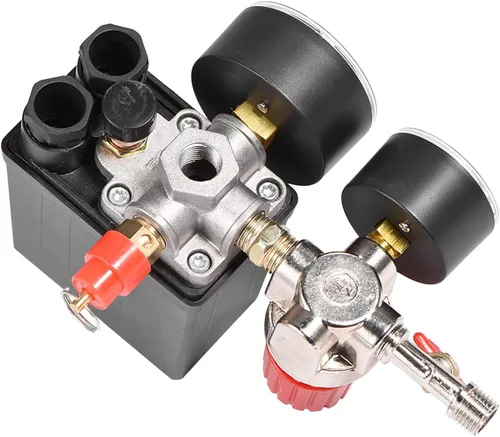 Miniatura 3 de Interruptor de presión del compresor de aire, válvula de control de presión de alto rendimiento de 95-125 PSI con medidores para reducción rápida