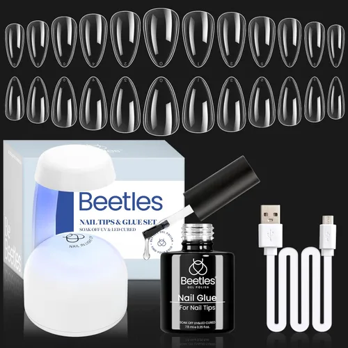 Miniatura 24 de Beetles Puntas de uñas de gel, set de extensión de uñas suaves 504 piezas, 12 tamaños, puntas de uñas cortas de almendra transparentes pre-dadas