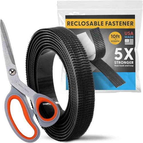 Fuerza industrial - Cinta adhesiva negra de 10 pies + tijeras para interiores y exteriores - Cierre autoacoplable compatible con 3M SJ3550 / SJ3560