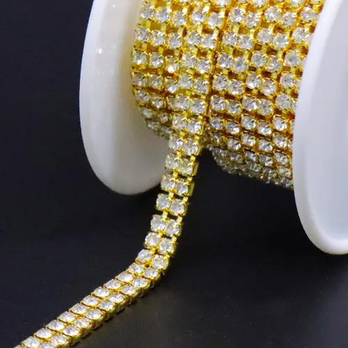 Miniatura 9 de Jerler Cadena de cierre de diamantes de imitación de 2 filas y 2 yardas para manualidades, bodas y decoraciones de ropa
