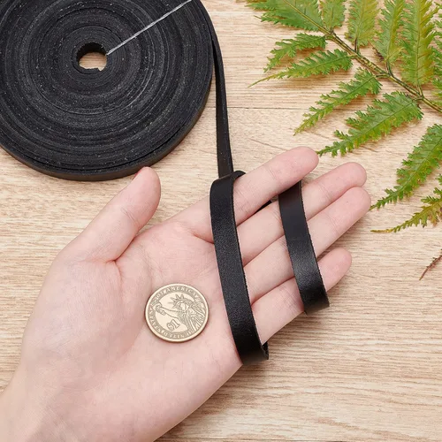 Miniatura 3 de GORGECRAFT Cordón de cuero genuino plano negro de 197 pulgadas y 10mm, cuerda de cuero de grano completo, tiras de cuero de vaca para hacer joyas