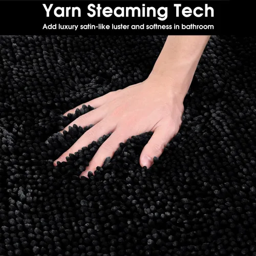 Miniatura 4 de HOMEIDEAS Juego de alfombras de baño negras de 3 piezas, alfombras y tapetes de felpilla de mantequilla, peludos, absorbentes, antideslizantes