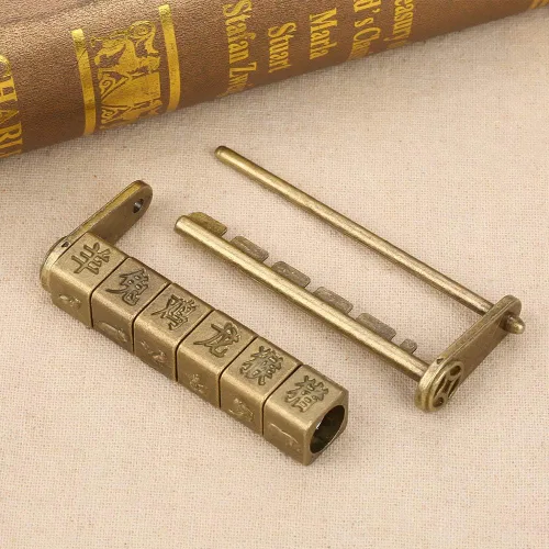 Miniatura 6 de Candado de combinación, bloqueo de código, cerradura de contraseña antigua, vintage, exquisitos personajes chinos, candado del zodiaco