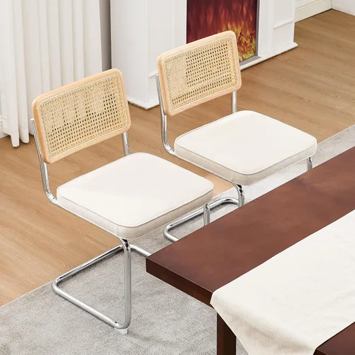 Miniatura 7 de Zesthouse Juego de 4 sillas de comedor de ratán natural, sillas de comedor modernas de mediados de siglo con respaldo de madera maciza y base