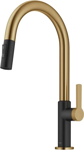 Miniatura 16 de Kraus Oletto - Grifos de cocina de arco alto con un solo mango extraíble, en latón cepillado/negro mate, grifos de cocina con rociador extraíble