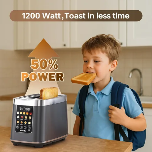 Miniatura 5 de Mecity Tostadora de 2 rebanadas con pantalla táctil y elevación automática, tostadora de acero inoxidable de tacto frío con 8 ajustes de pan, 5