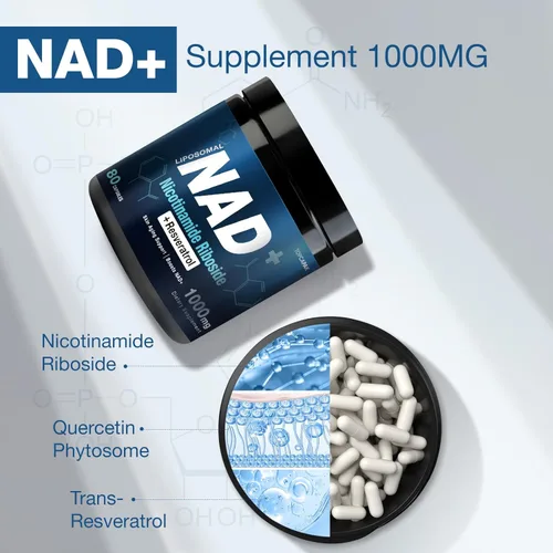 Miniatura 2 de Suplemento NAD+ de 1000mg - Ribósido de nicotinamida (NR) y resveratrol, NAD liposomal de ingredientes orgánicos puros para mujeres y hombres