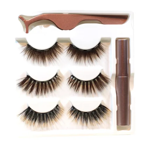 Miniatura 2 de Kit de pestañas magnéticas 6D marrón y delineador de ojos magnético estilo 3 con pinzas (marrón n.º 2)