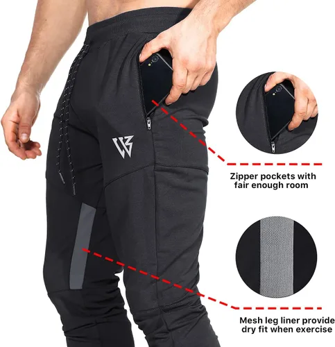 Miniatura 2 de ZENWILL Pantalones de entrenamiento cónicos para hombre, pantalones deportivos de entrenamiento ajustados con bolsillos con cremallera