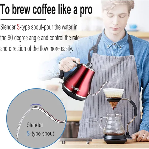 Miniatura 2 de Hervidor eléctrico de 1.2L, colorido cuello de cisne de acero inoxidable 304 1500W hogar calentamiento rápido eléctrico olla de té hirviendo, rojo