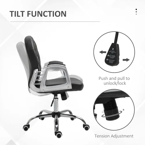 Miniatura 5 de Vinsetto Silla de tocador de maquillaje, silla de piel sintética para computadora con botones, reposabrazos acolchados, altura ajustable y ruedas