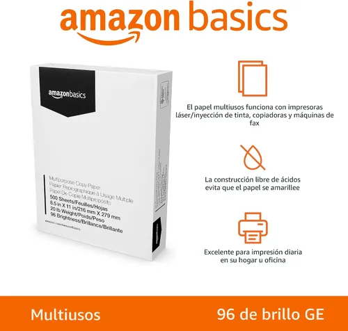 Miniatura 2 de Amazon Basics - Papel de copia multipropósito para impresora (blanco brillante 96, 8.5 x 11 pulgadas, 1 resma (500 hojas)