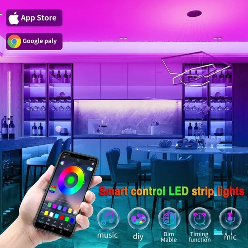 Miniatura 4 de Tenmiro - Tira de luces LED de 50 pies, tira de luces LED inteligente con sincronización de música, cambio de color, control de aplicación y control